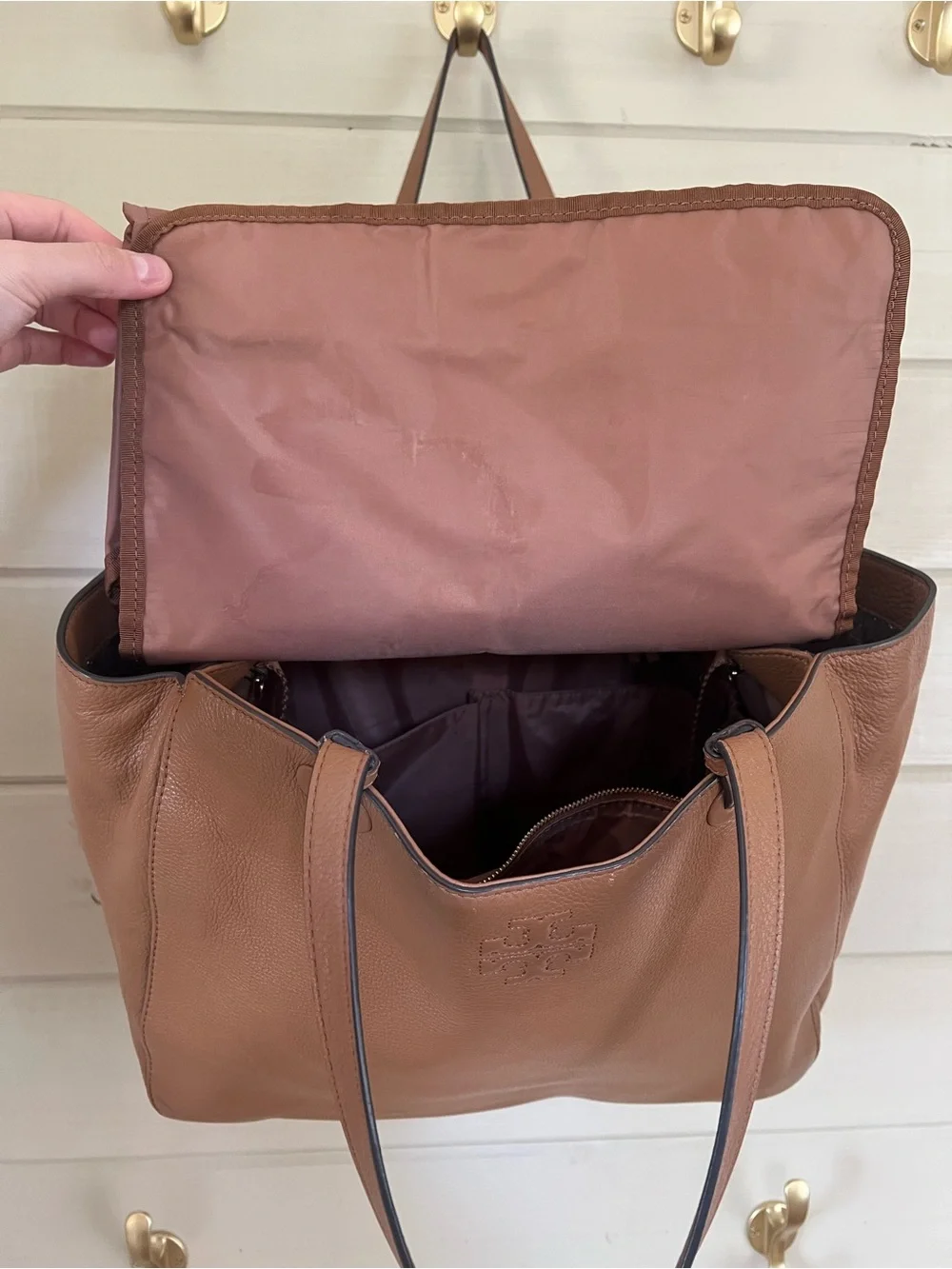 Tory Burch Brown Leather Diaper Bag with Changing Pad